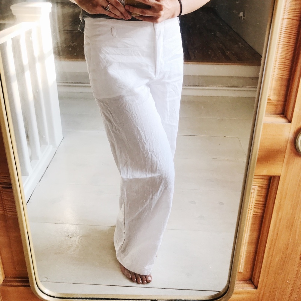 White wide leg linen trouser pants